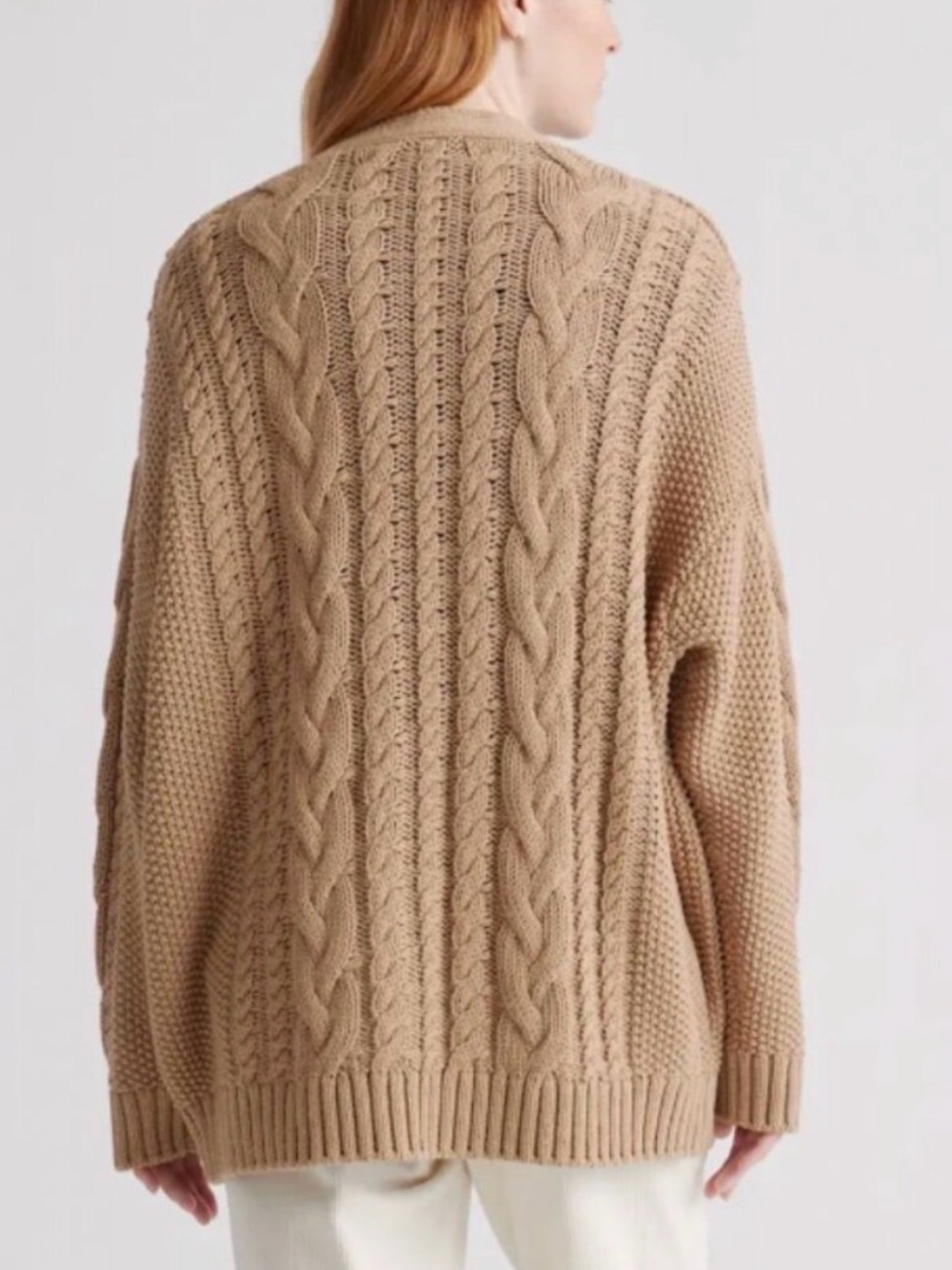 Quince Tan Cable Knit Cardigan - Picture 2 of 4